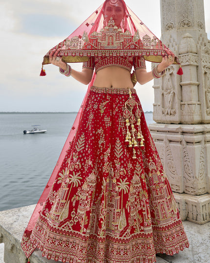 Hot Red Silk Embroidered Bridal Lehenga Choli