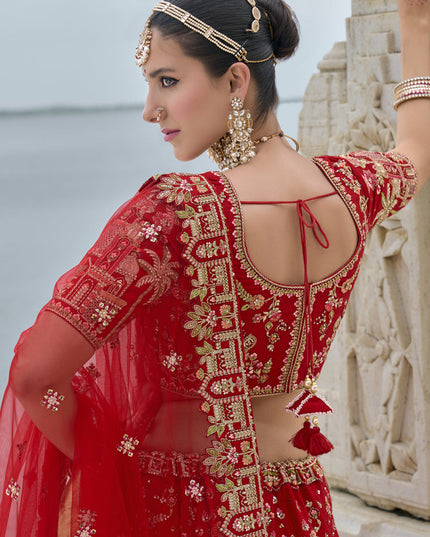 Hot Red Silk Embroidered Bridal Lehenga Choli