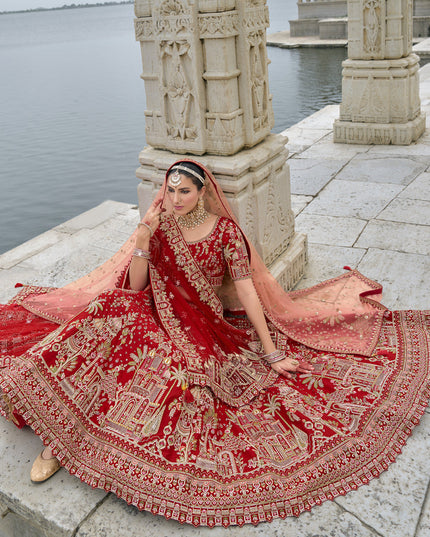 Hot Red Silk Embroidered Bridal Lehenga Choli