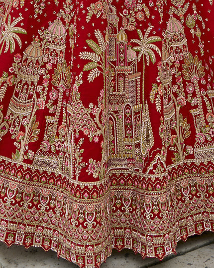 Hot Red Silk Embroidered Bridal Lehenga Choli