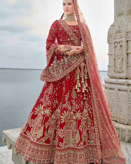Hot Red Silk Embroidered Bridal Lehenga Choli