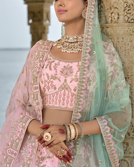 Rose Pink Silk Embroidered Bridal Lehenga Choli