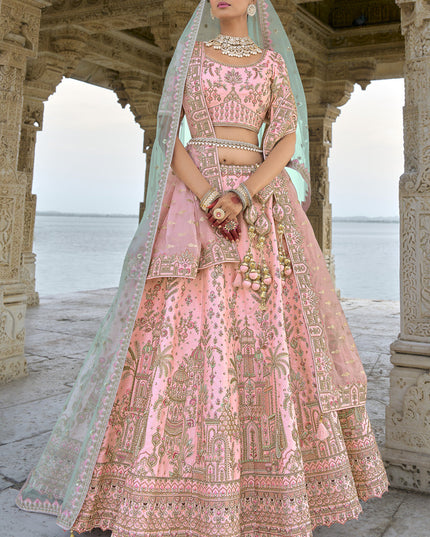 Rose Pink Silk Embroidered Bridal Lehenga Choli