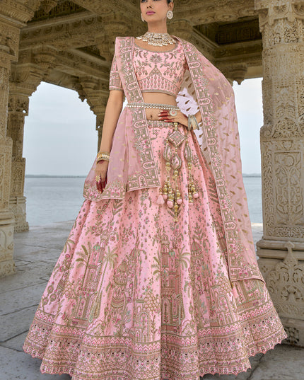 Rose Pink Silk Embroidered Bridal Lehenga Choli