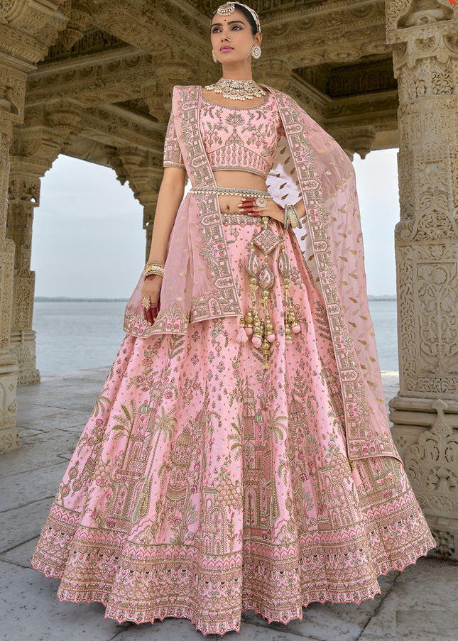 Rose Pink Silk Embroidered Bridal Lehenga Choli