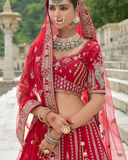 Hot Red Silk Embroidered Bridal Lehenga Choli
