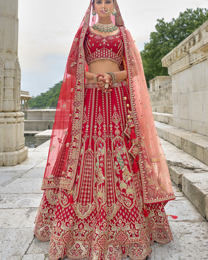 Hot Red Silk Embroidered Bridal Lehenga Choli