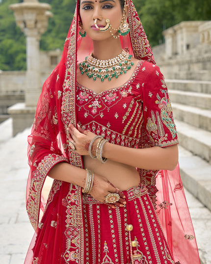 Hot Red Silk Embroidered Bridal Lehenga Choli