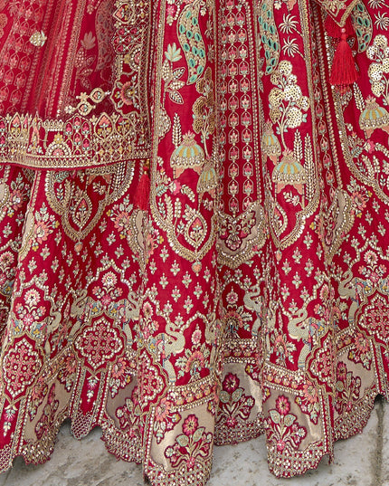 Hot Red Silk Embroidered Bridal Lehenga Choli