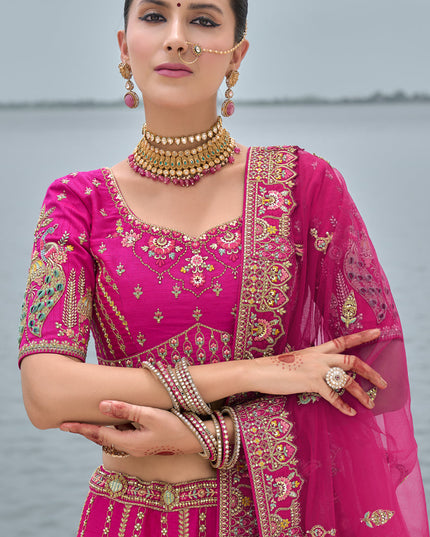 Rani Pink Silk Embroidered Bridal Lehenga Choli