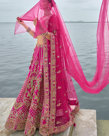 Rani Pink Silk Embroidered Bridal Lehenga Choli