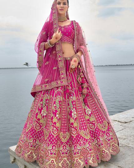 Rani Pink Silk Embroidered Bridal Lehenga Choli