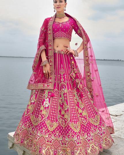 Rani Pink Silk Embroidered Bridal Lehenga Choli