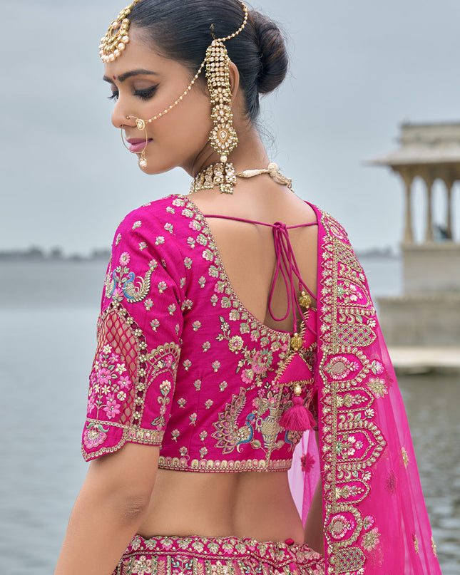 Rani Pink Silk Embroidered Bridal Lehenga Choli