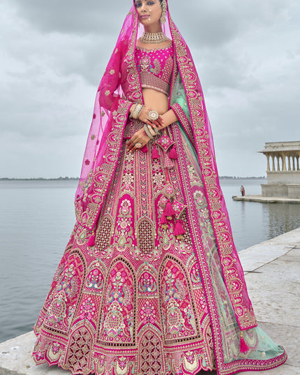 Rani Pink Silk Embroidered Bridal Lehenga Choli