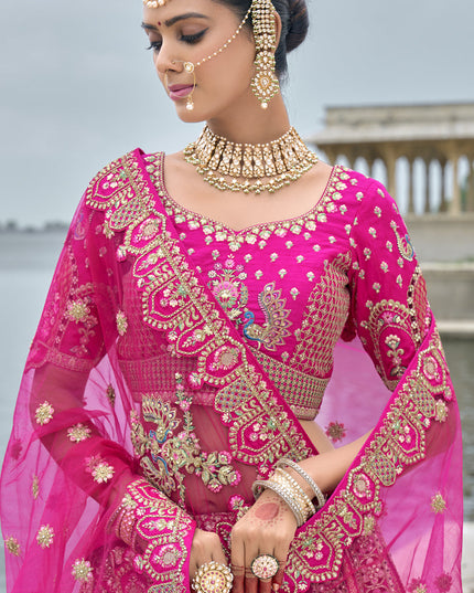 Rani Pink Silk Embroidered Bridal Lehenga Choli