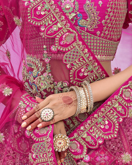 Rani Pink Silk Embroidered Bridal Lehenga Choli