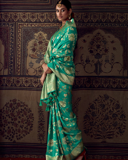 Rama Green Banarasi Crepe Georgette Zari Woven Saree