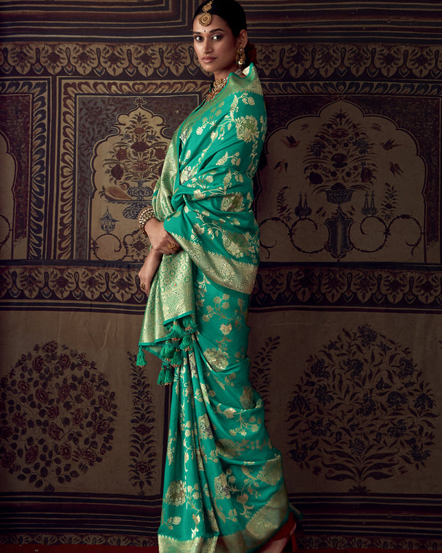 Rama Green Banarasi Crepe Georgette Zari Woven Saree
