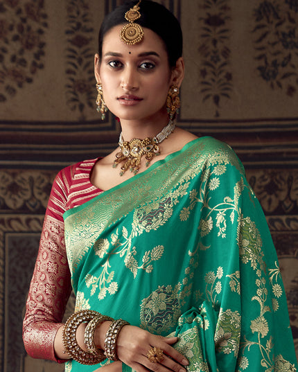 Rama Green Banarasi Crepe Georgette Zari Woven Saree