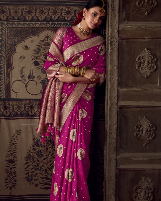 Rani Pink Banarasi Crepe Georgette Zari Woven Saree