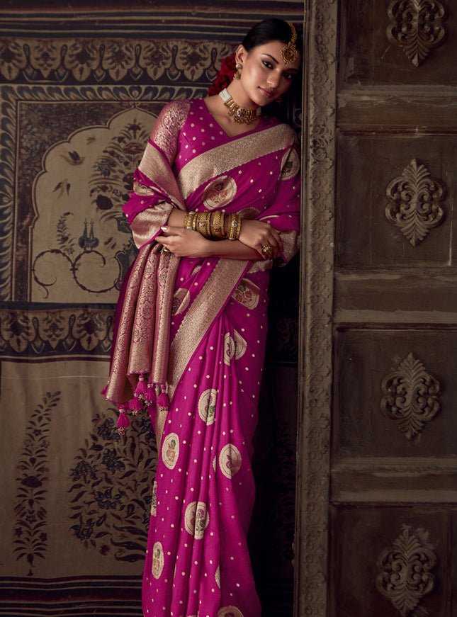 Rani Pink Banarasi Crepe Georgette Zari Woven Saree