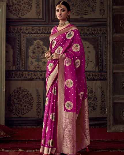 Rani Pink Banarasi Crepe Georgette Zari Woven Saree