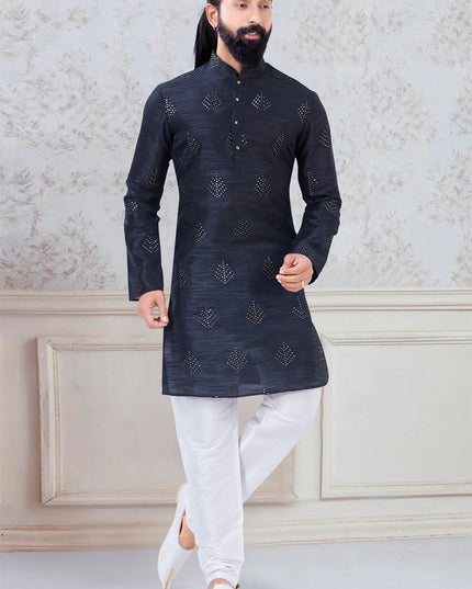 Dashing Black Silk Mens Kurta Pyjama Set