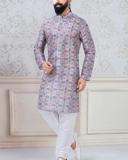Dashing Grey Silk Mens Kurta Pyjama Set