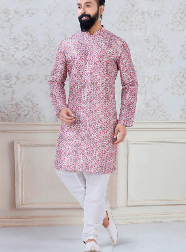 Dashing Grey Silk Mens Kurta Pyjama Set