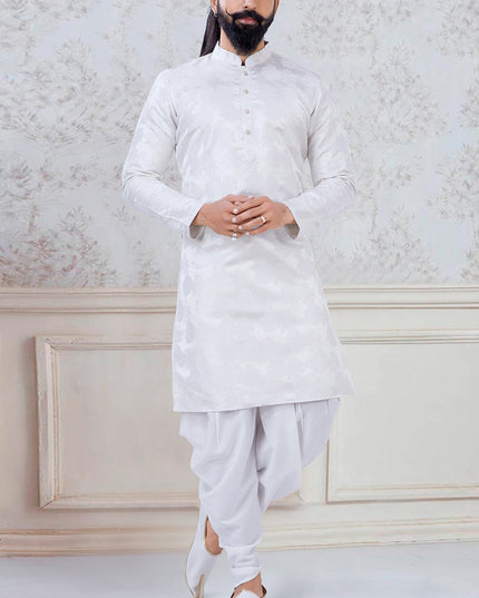 Alluring Cream Jacquard Mens Kurta Pyjama Set