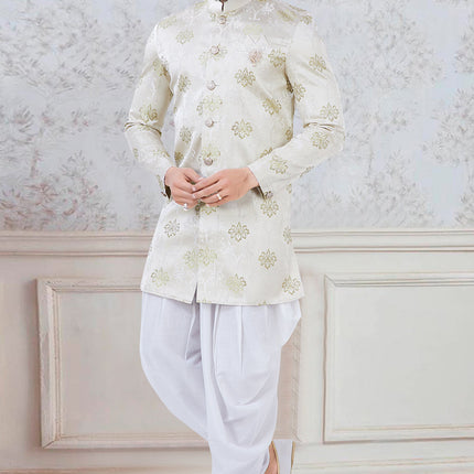 Dashing Pastel Green Silk Mens Indo Western