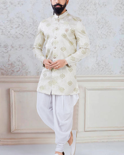 Dashing Pastel Green Silk Mens Indo Western