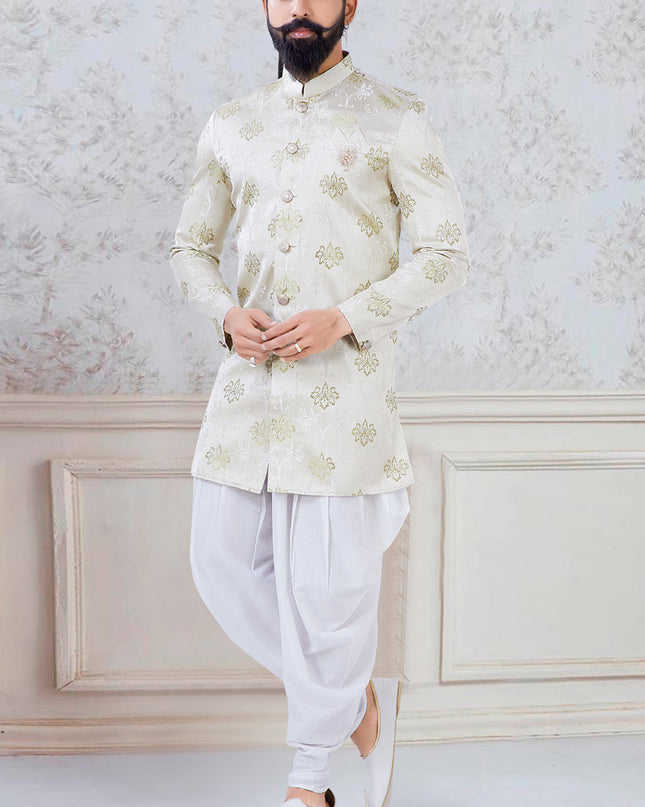 Dashing Pastel Green Silk Mens Indo Western