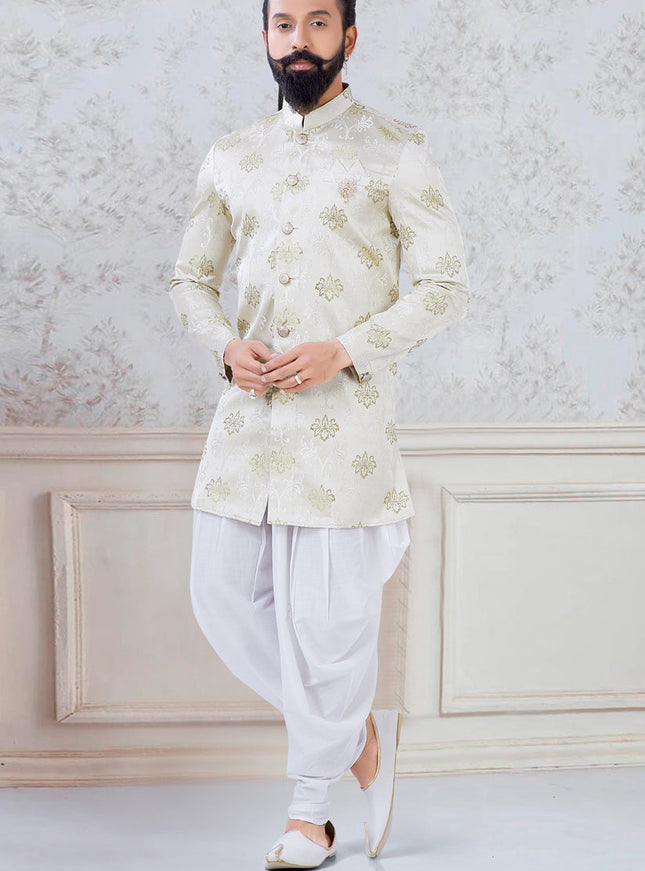 Dashing Pastel Green Silk Mens Indo Western