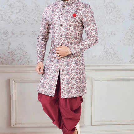 Dashing Grey Jacquard Mens Indo Western