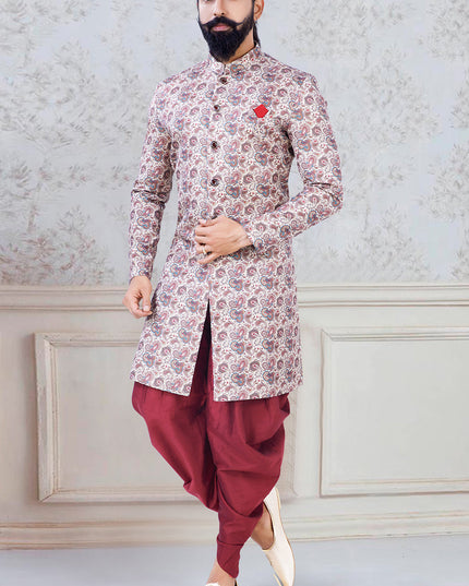 Dashing Grey Jacquard Mens Indo Western