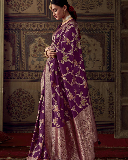 Magenta Banarasi Crepe Georgette Zari Woven Saree