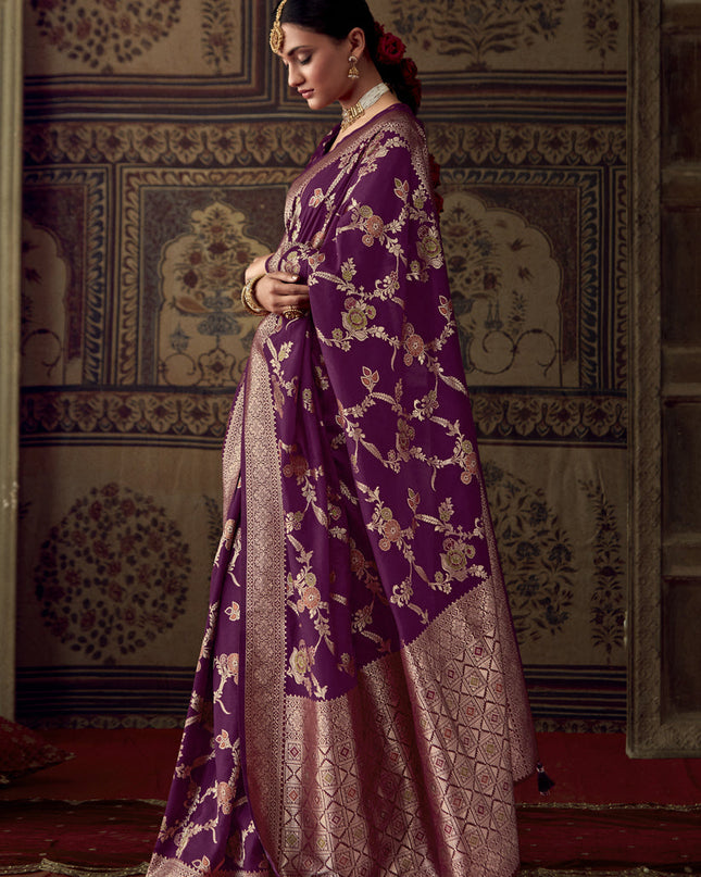Magenta Banarasi Crepe Georgette Zari Woven Saree