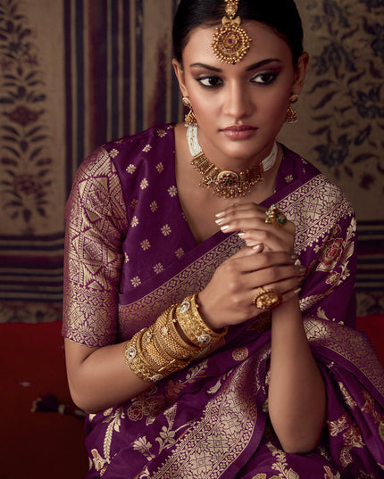 Magenta Banarasi Crepe Georgette Zari Woven Saree