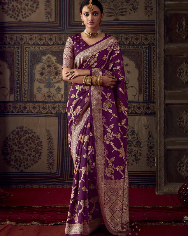 Magenta Banarasi Crepe Georgette Zari Woven Saree