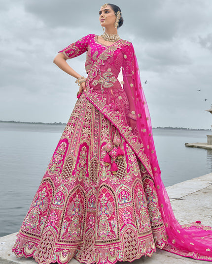 Rani Pink Silk Embroidered Bridal Lehenga Choli