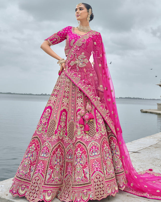 Rani Pink Silk Embroidered Bridal Lehenga Choli
