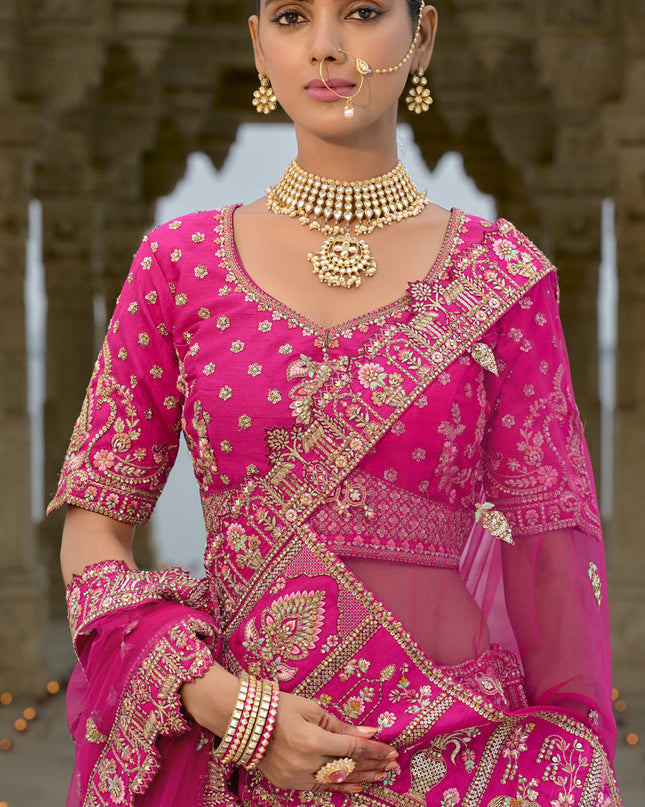 Rani Pink Silk Embroidered Bridal Lehenga Choli