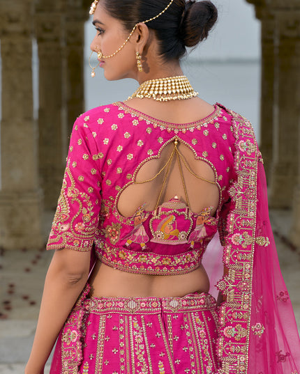 Rani Pink Silk Embroidered Bridal Lehenga Choli