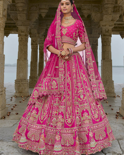 Rani Pink Silk Embroidered Bridal Lehenga Choli