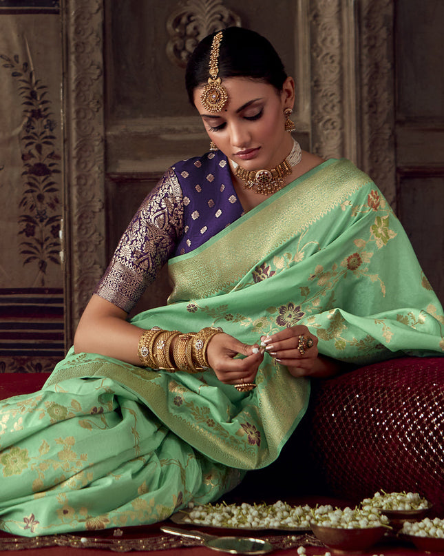 Sea Green Banarasi Crepe Georgette Zari Woven Saree