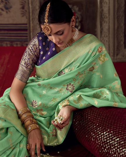 Sea Green Banarasi Crepe Georgette Zari Woven Saree