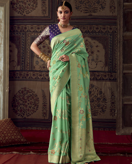 Sea Green Banarasi Crepe Georgette Zari Woven Saree
