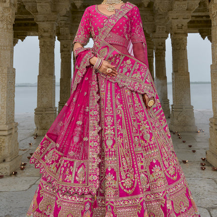 Rani Pink Silk Embroidered Bridal Lehenga Choli